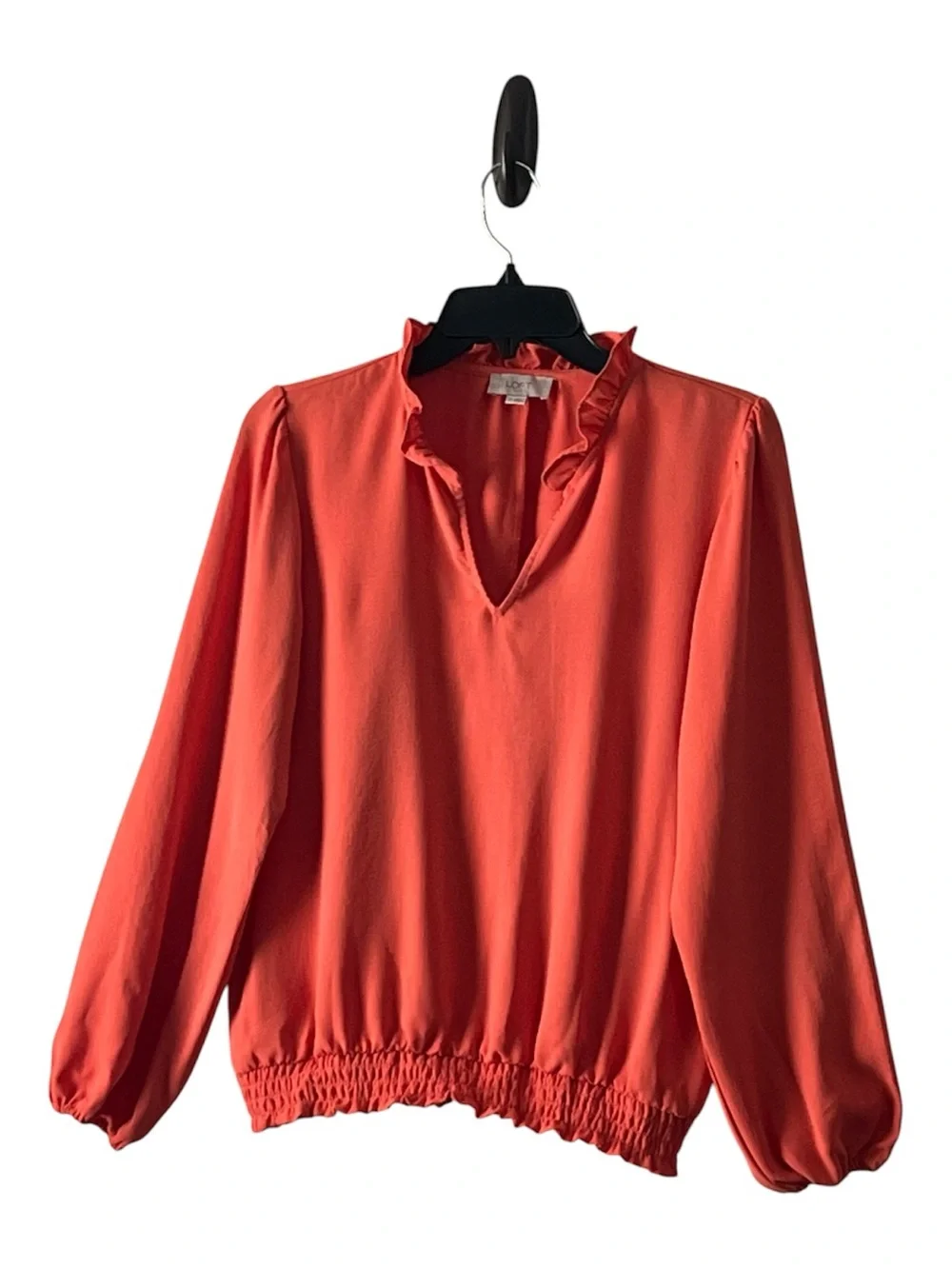 LOFT Coral Ruffle V-Neck Long Sleeve Blouse, Size M